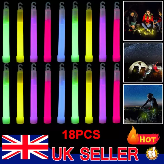 18Pcs Long Premium Glow Sticks 6 inch Light Up Sticks Party Neon Safety Light UK