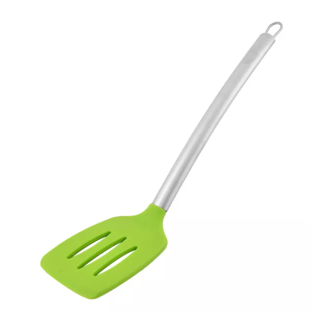 Stainless Steel Handle Silicone Slotted Pancake Turner Spatula Green