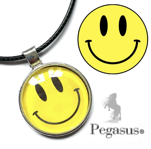 Festival Rave Yellow Happy Face Glass Cabochon Necklace