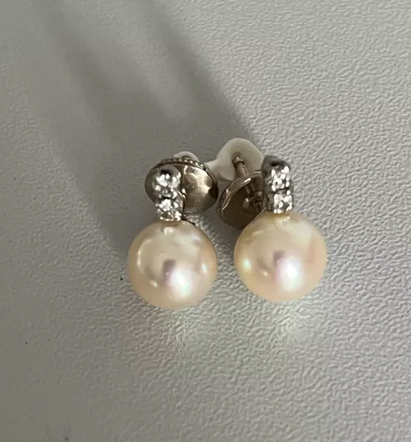 5334- Boucles d'Oreilles Or Gris Perles Diamants