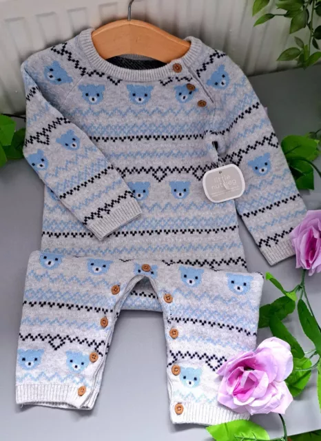 Baby Boy 6-9 Months BNWT Nutmeg Very Soft Knit Romper