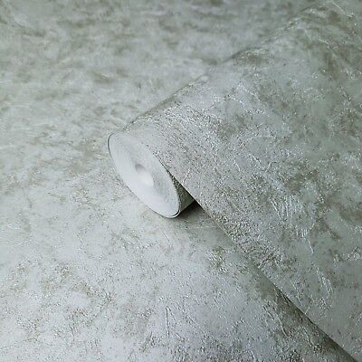 Embossed Wallpaper Silver green Metallic plain plaster Concrete textured roll 3D