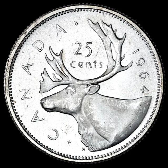 🍁 Canada 1964 25 Cents UNCIRCULATED BU Canadian Silver Die Crack Error Coin B