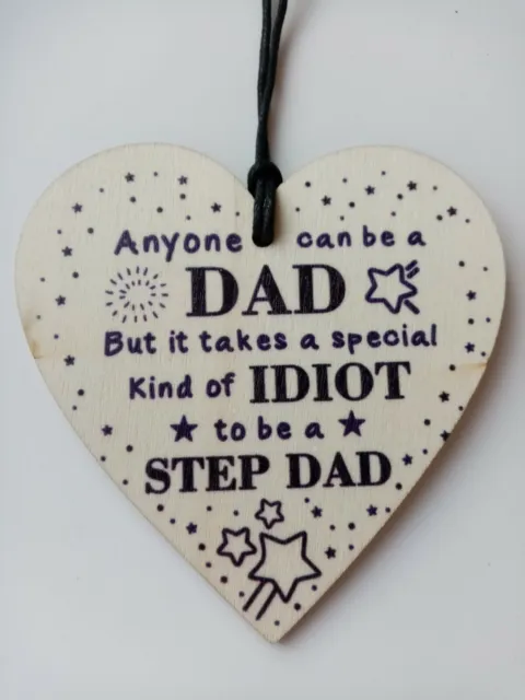 Fathers Day Funny Thank You Stepdad Wooden Heart Plaque Gift Dad Daddy Step Dad