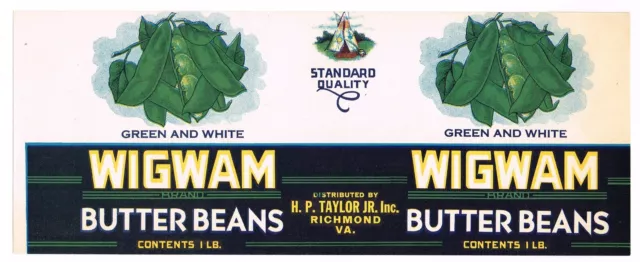 Vintage Can Label C1930S Richmond Virginia Wigwam Native American Indian Beans