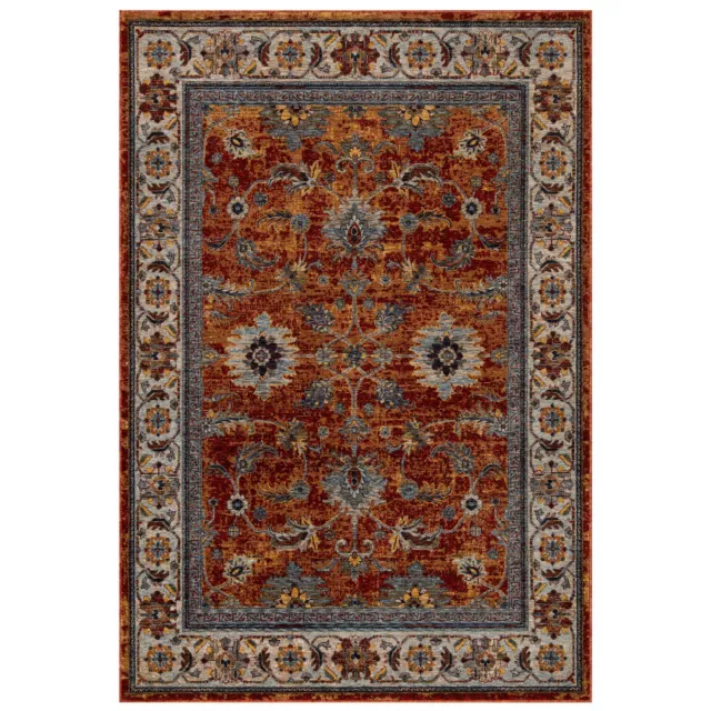 Traditional Rust Red Oriental Floral Faded Design Durable Area Rugs Hall Runners