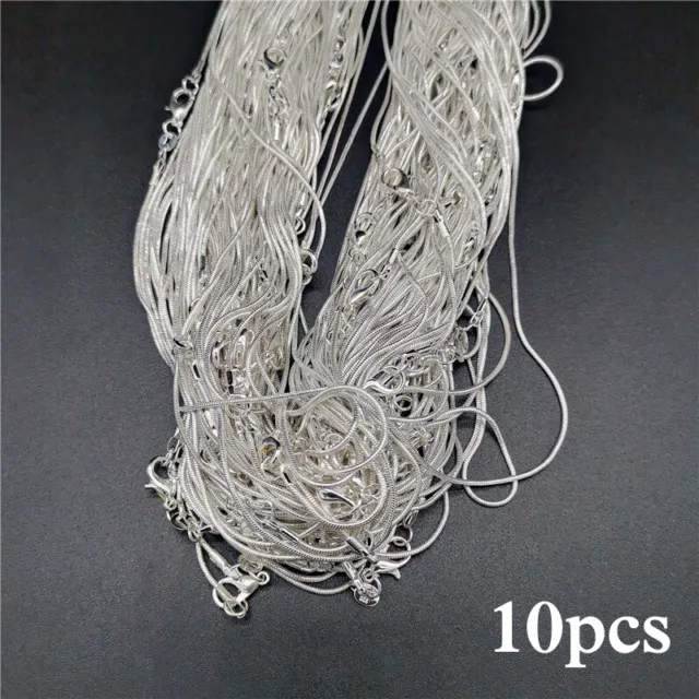 10Pcs Wholesale 925 Silver Solid 1MM Snake Chain Necklace Pendant DIY Jewelry