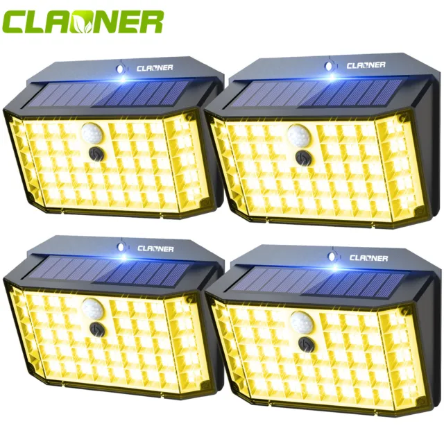 4x Solar Outdoor Lights Motion Sensor 176 LED Security Lights Wall Lamp Garden