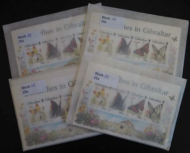 1997 Gibraltar; 100 Blocks Schmetterlinge, postfrisch/MNH, Bl. 28, ME 700,-