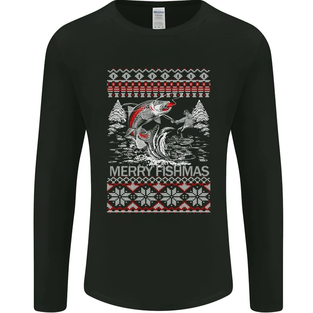 T-shirt a maniche lunghe Fishing Merry Fishmas Funny Fisherman Natale