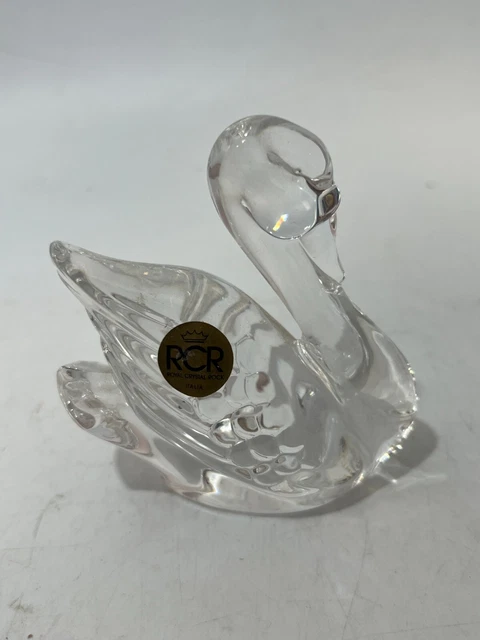 Royal Crystal Rock Italia RCR Swan Glass Ornament Figurine Small 4"x4" #RA