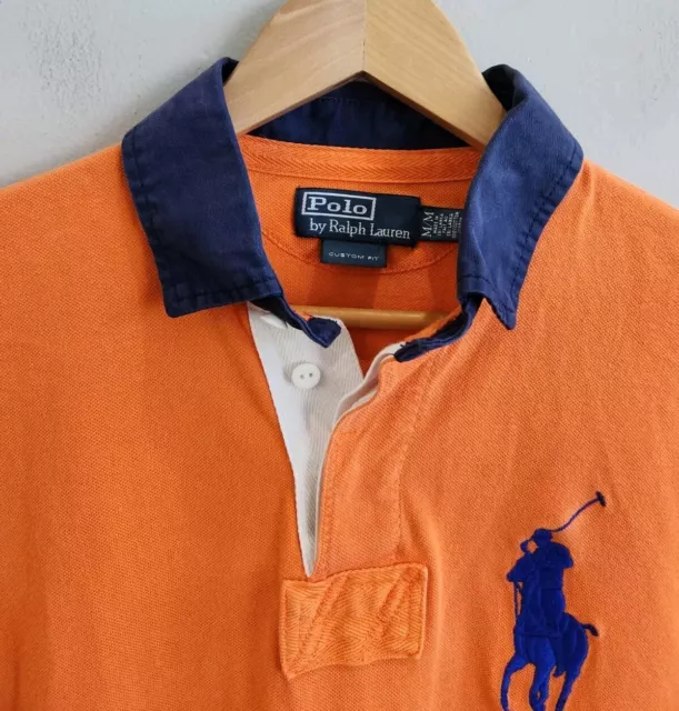 VINTAGE POLO RALPH Lauren Rugby Shirt Orange Big Pony #3 Men’s Size ...