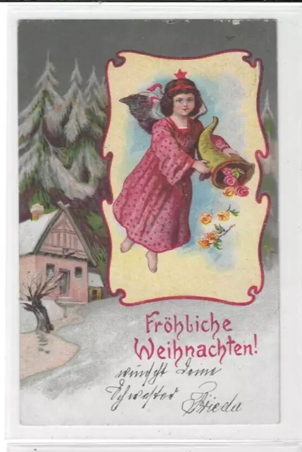 alte AK v. 1904, Weihnachten, Engel, Winterlandschaft,