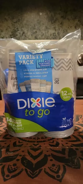 Dixie To Go 14-Count Assorted 12 Oz No Foam Coffee Cups w Lids Variety Pack 2019