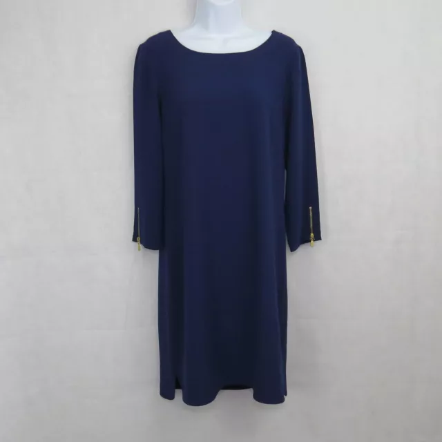 LAUNDRY BY SHELLI Segal Navy Blue Shift Dress Zip 3/4 Sleeve Women's 8 ...