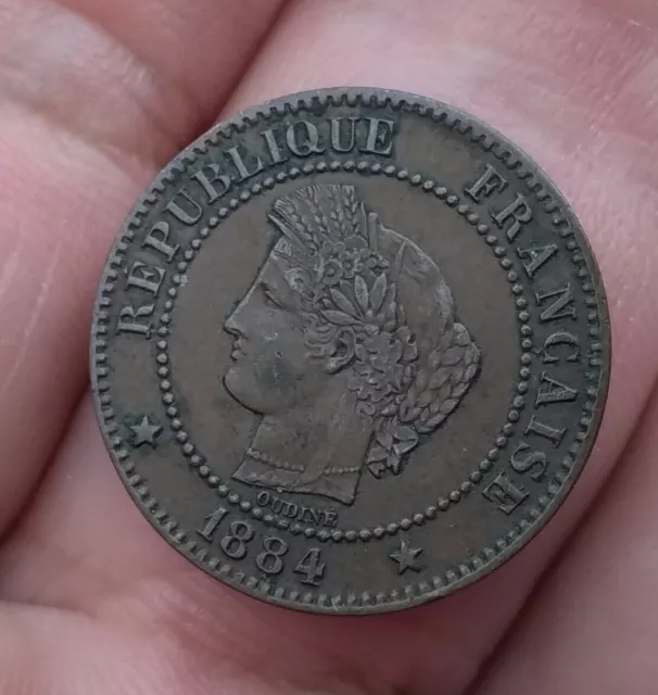 Trés jolie piece de 2 cts Cérés de 1884 A,monnaie non nettoyé.