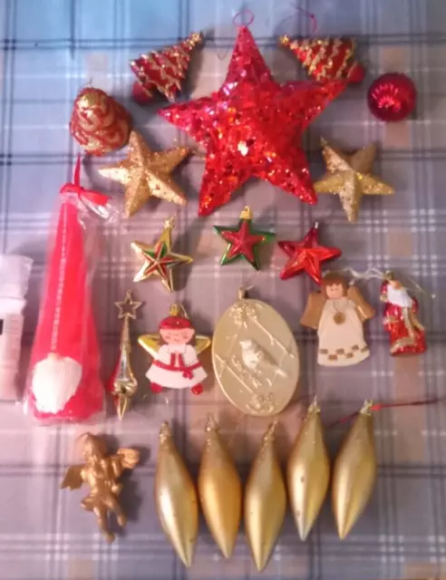 Vintage Retro Set of 22 Christmas Tree Baubles Decorations Joblot Red Gold Angel
