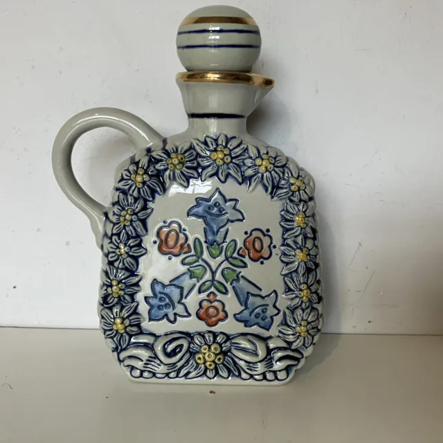 Vintage German Ceramic Decanter Bottle Floral Blue Luzern Germany Ornamental