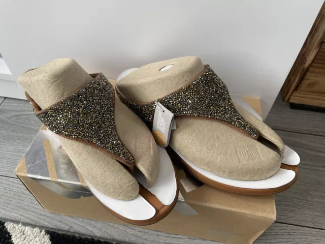 New Fitflop Banda Crystal Bronze Leather Toe Post Sandals UK 7 BNIB
