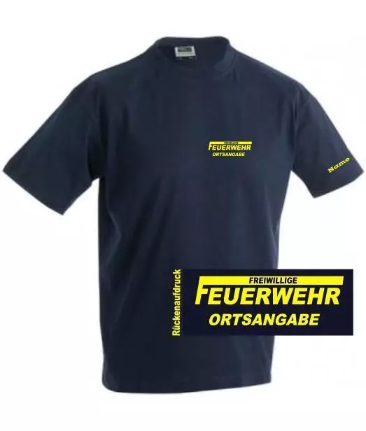 Freiwillige Feuerwehr T-Shirt / Hemd navy mit Brust- und Rückenaufdruck