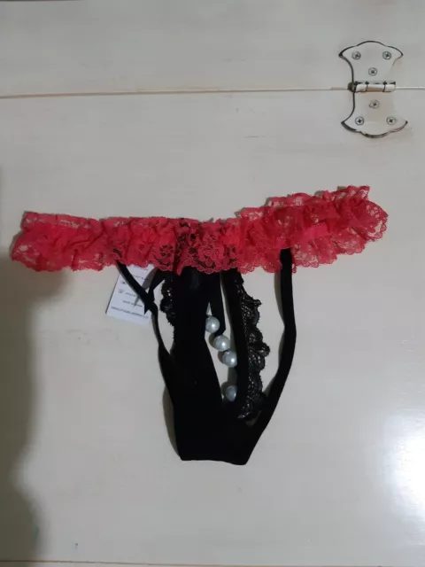 Sexy slip perizoma thong  tanga intimo donna con perline COLORE ROSSO NERO.- 3