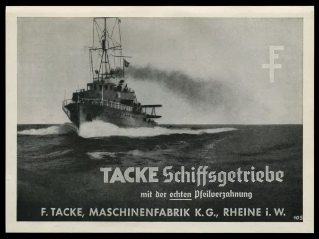 Alte  Werbung Reklame 1942 Maschinenfabrik Tacke Schiffsgetriebe  Rheine i. W.