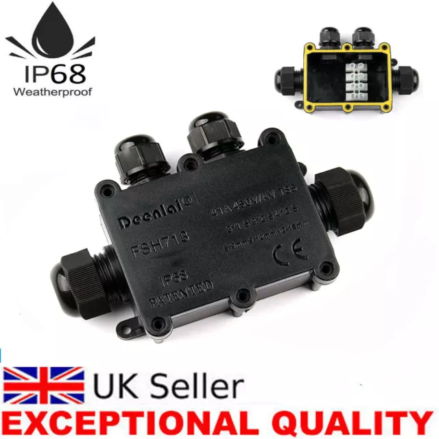 4 Way Black/ White Outdoor Waterproof Ip68 Cable Connector Junction Box 240V Uk