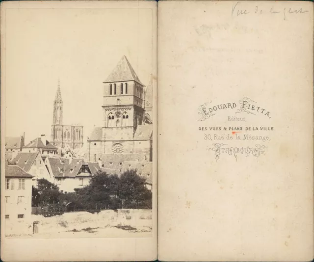 Strasbourg, vue sur la Cathédrale Notre-Dame Vintage CDV albumen carte de visite