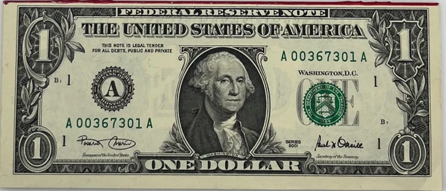 2001 $1 One Dollar Note, Consecutive Order ✪ GEM UNC ✪ ◢ EACH LOT IS FOR 1 NOTE