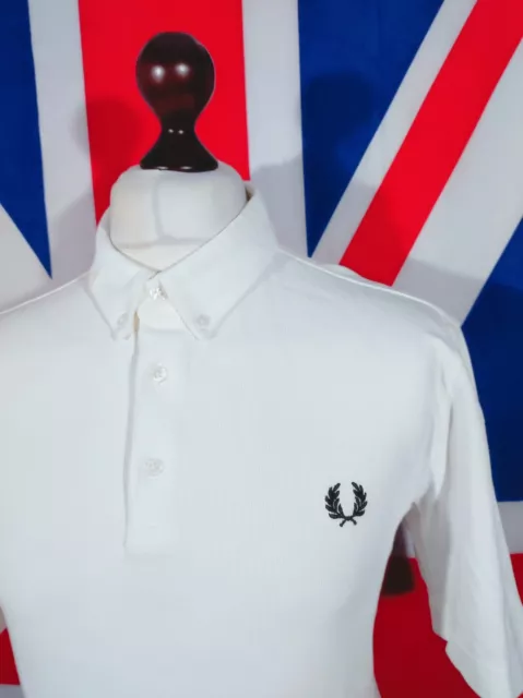 Fred Perry Button Down Polo - XL - White - Mod Casuals 60's