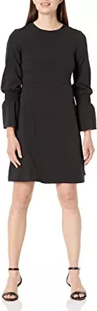 Lark & Ro Womens Stretch Twill Gathered Sleeve Crew Neck Dress Black Size 8