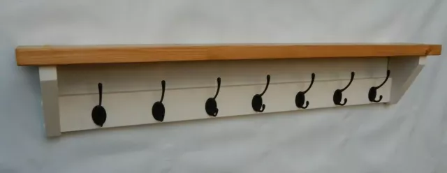 Wall Mounted Coat rack with shelf  Solid Pine With Hooks Modern Country Handmade