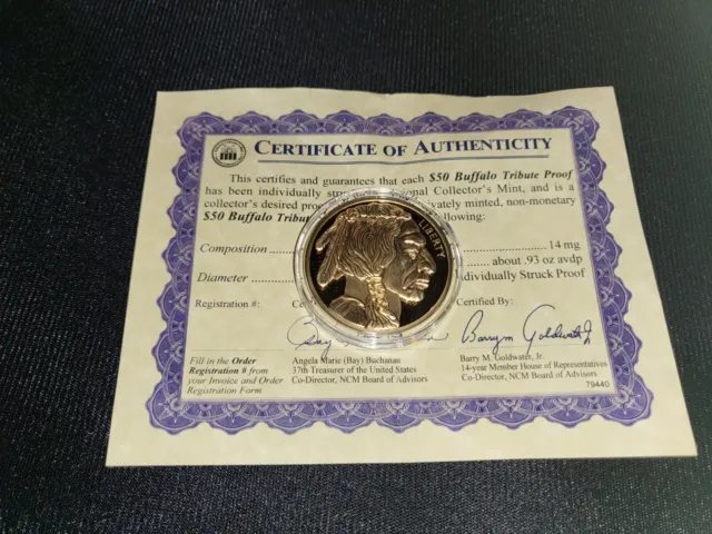 2023 $50 Buffalo Tribute Proof 24k Plated NATIONAL COLLECTOR'S Mint with COA.
