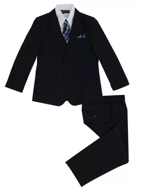 Boys Navy Pinstripe Suit 5 Pieces Set with Vest and Tie Size 2T-14 Two Button