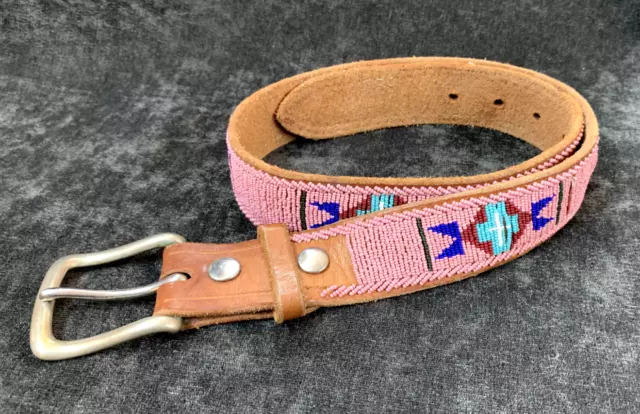 Vintage Ralph Lauren Beaded Leather Belt Size Medium Western Style