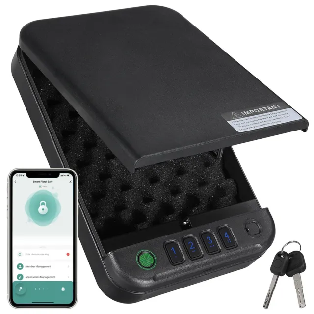 BLACKSMITH Biometric Gun Pistol Safe Handgun Box 4 Ways Quick APP Security Ste