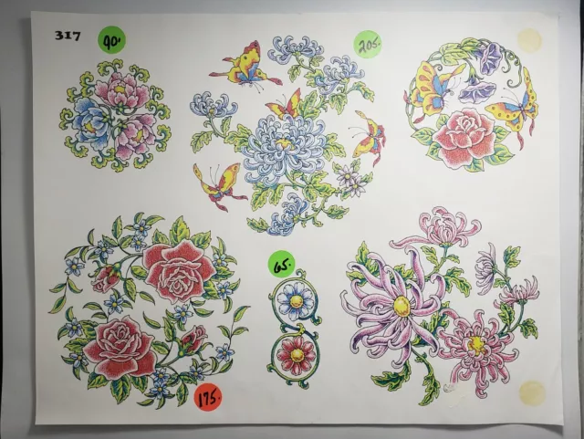 Hoja flash vintage para tatuaje de flores