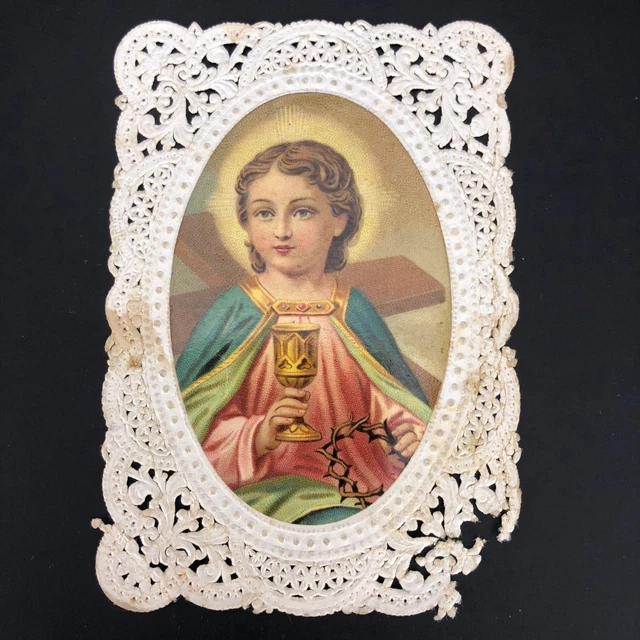 HOLY PRAYER CARD Lovely Antique 1900s Paper Lace Child Jesus Easter