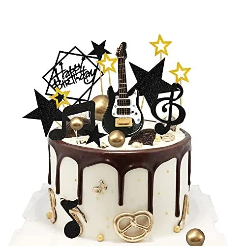 24PCS Guitar Cake Toppers Music Note Birthday Cake Toppers 112 Guitar Model D...
