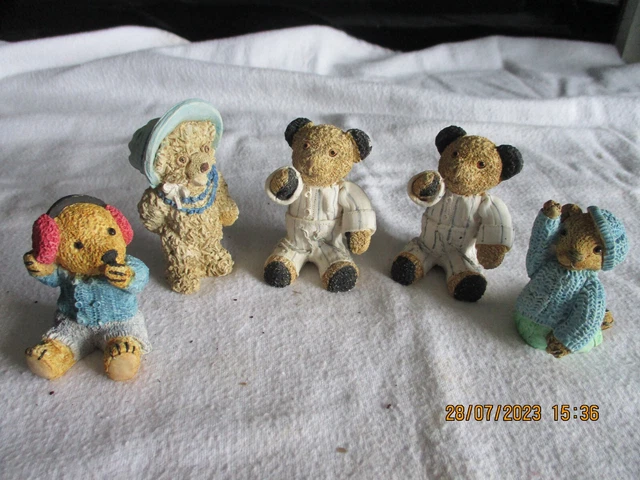 Peter Jager Hand Painted Ceramic Teddy Bears x 5
