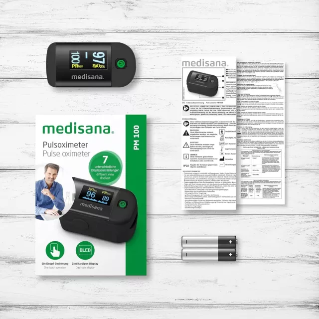 Medisana PM 100 Pulsoximeter, Messung der Sauerstoffsättigung im Blut, schwarz