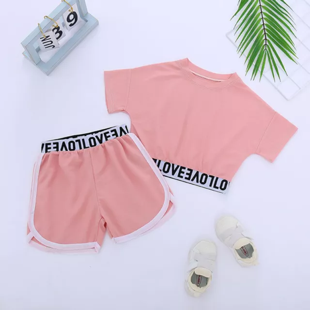 T-shirt Round Neck Loose Kids Solid Color Tops Shorts Set Suit