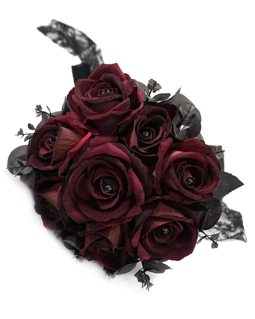 Bouquet Rosa Eva Lady Gotico Steampunk Sposa Imitazione Rosa Rosso Nero Pizzo