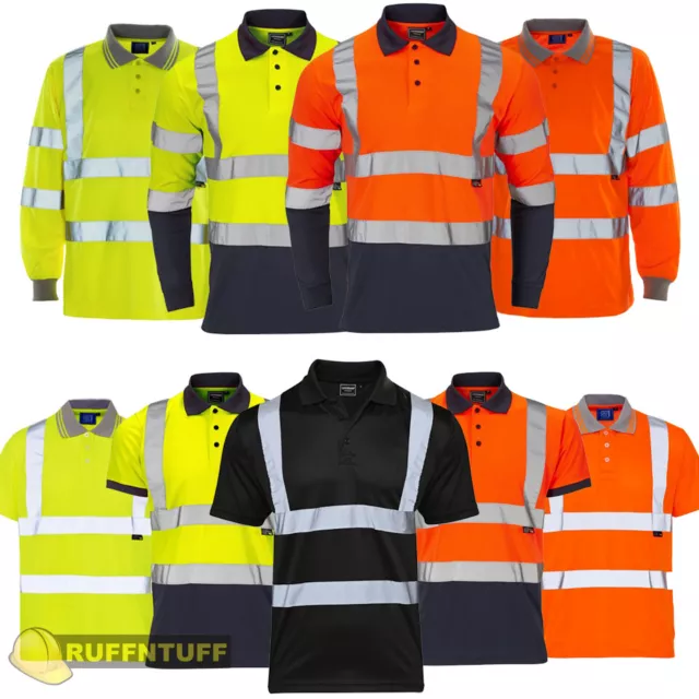 Hi Vis Viz Polo T Shirt High Visibility Safety Security Work Top | Two 2 Tone