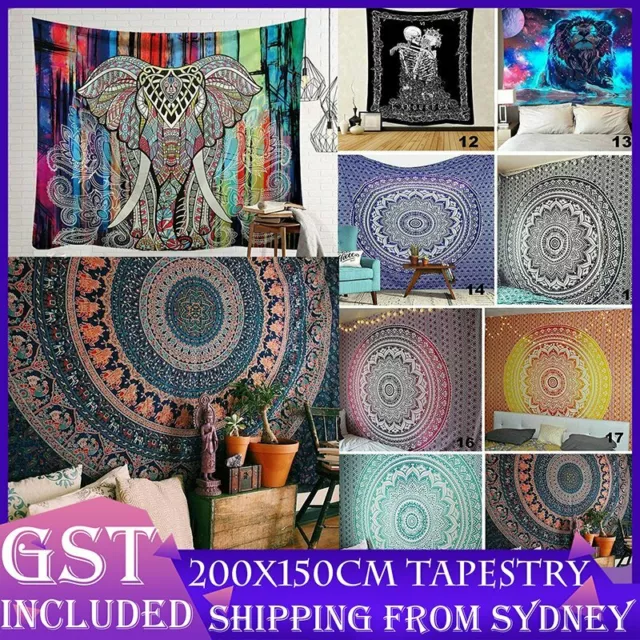 200x150cm Extra Large Tapestry Wall Hanging Mandala Psychedelic Bohemian Rug AU