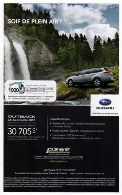 2012 SUBARU Outback 2.5i Vintage Original Small Print AD | Silver SUV photo Qc