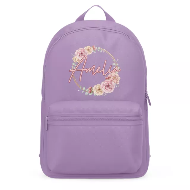 Personalised Floral Mini Backpack Wreath Back to School Girl Nursery Girls Bag