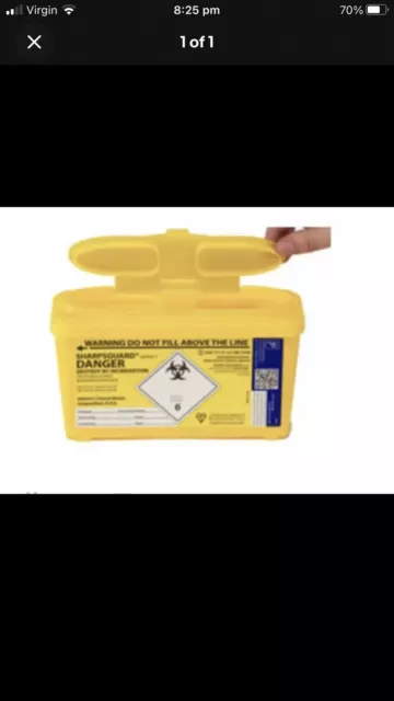 1 Litre - Sharps Bin Sharpsguard Needle Box, Medical Waste Tub Container - 1L