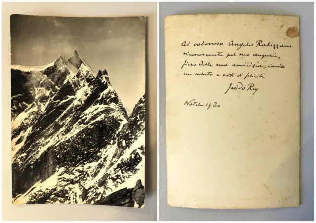 ANTICA FOTOGRAFIA AUTOGRAFATA Guido Rey Mont Blanc ? DEDICA Rabezzana Natale '30