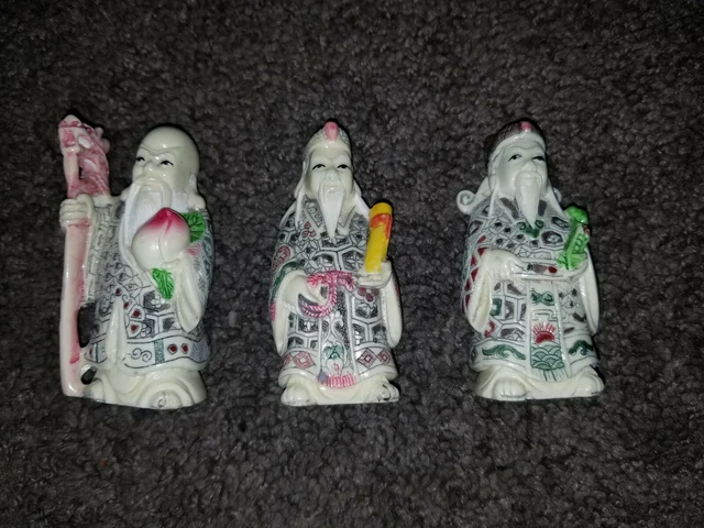 VINTAGE 3PC CHINESE Resin Emperor Figurines Art Sculptures Statues $28.